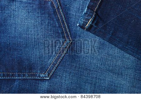 Closeup Detail Of Blue Denim Pocket