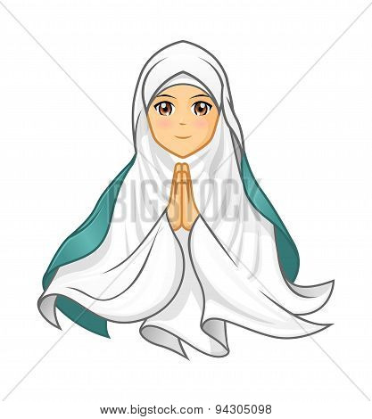 High Quality Muslim Woman Wearing White Veil with Welcoming Arms