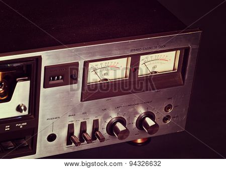 Vintage stereo cassette tape deck player recorder