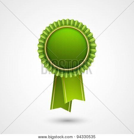 Green vector award badge with  ribbons.  Eco Labels.