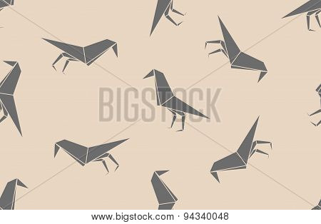Japanese Paper Origami Black Bird Seamless Pattern