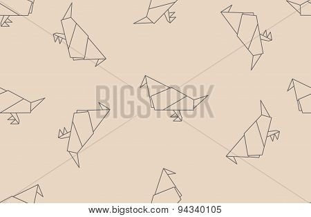 Seamless Origami Pattern With Linear Paper Doves.