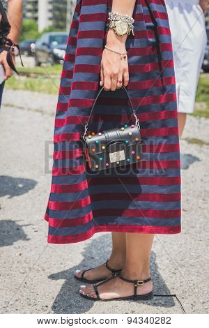 Detail Of Bag And Shoes Outside Gucci Fashion Show Building For Milan Men's Fashion Week