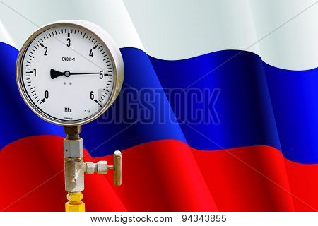 Wellhead Pressure Gauge On Flag Russia