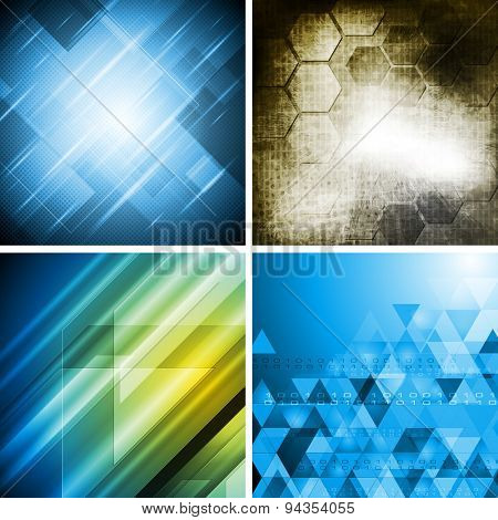 Hi-tech abstract backgrounds set. Raster art design
