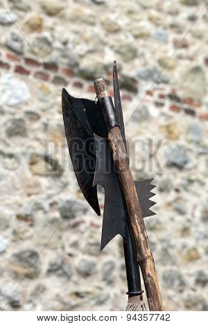 Ancient Axe And Medieval Halberd During Combat