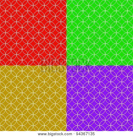 Set Of Seamless Patterns In Different Colors With Overlapping Circle Shapes.