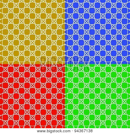 Set Of Seamless Patterns In Different Colors With Overlapping Circle Shapes.
