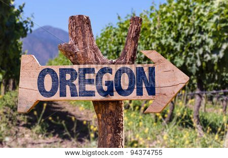 Oregon wooden sign with winery background