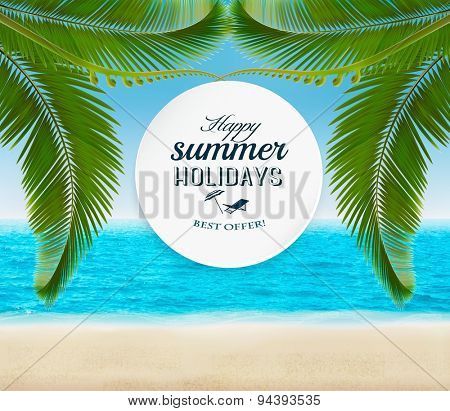Summer holidays background with palm leaves. Vector.