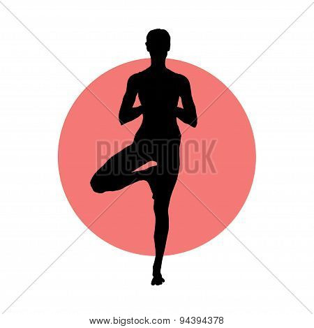 Girl in yoga pose on the circle background.