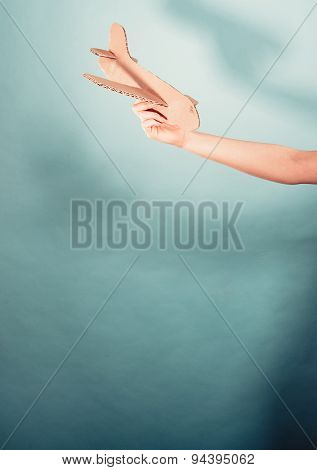 Woman Holding Airplane In Hand.