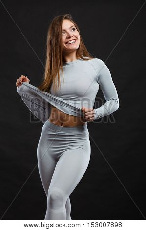 Sport Fit Woman In Thermal Clothes.