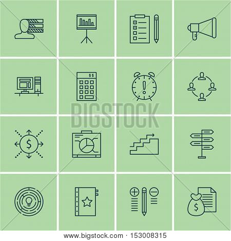 Set Of Project Management Icons On Computer, Reminder And Investment Topics. Editable Vector Illustr