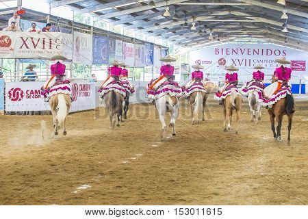 GUADALAJARA MEXICO - SEP 01 : Charras participate at the 23rd International Mariachi & Charros festival in Guadalajara Mexico on September 01 2016.
