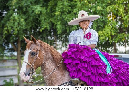 GUADALAJARA MEXICO - SEP 01 : Charra participates at the 23rd International Mariachi & Charros festival in Guadalajara Mexico on September 01 2016.