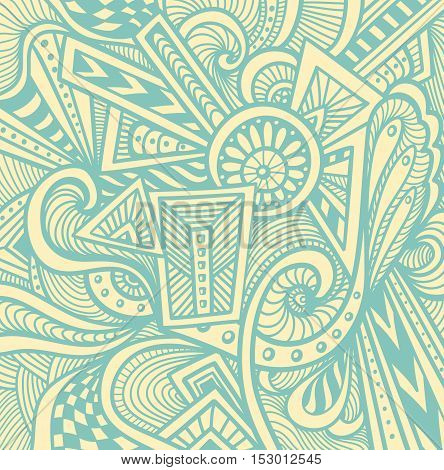 Abstract pattern  in  Zen tangle or Zen doodle style  in beige light blue for wallpaper or  for packed something or for clothes or for cosmetic perfume or for web or for  techno background