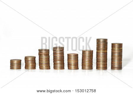 Piles of coins of different height russian coins
