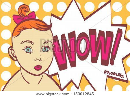 Wow Pop art vector poster with child. Eps 10 on layers for you need.
