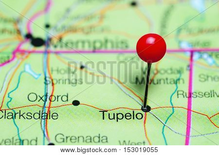 Tupelo pinned on a map of Mississippi, USA