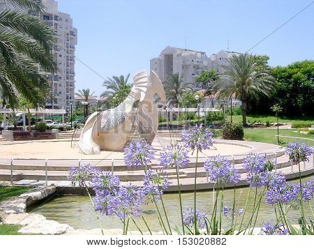 Or Yehuda Israel - June 25 2005: Whale sculpture on a playground in quarter Neve Savyon.