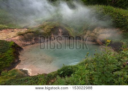 Goluboy Blue Pool in Valley of Geysers. Kronotsky Nature Reserve on Kamchatka Peninsula.
