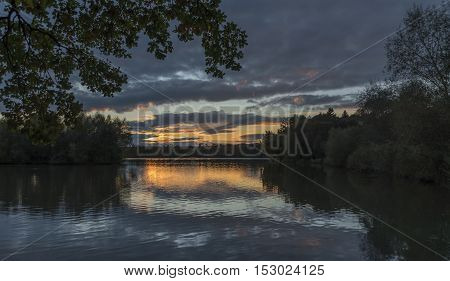 Nadeje Pond After Sunset In Autumn Time Near Bavorovice Village