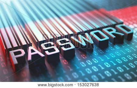 3d illustration of a laser scanner for a barcode with the word password.