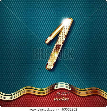 Golden stylish Inlaid figure is 1, with shadow and glare. vector digit one