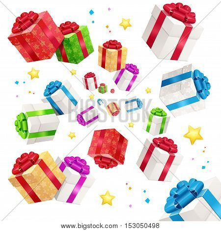 Present Boxes Background Holiday Birthday. Tradition To Congratulate. Vector illustration
