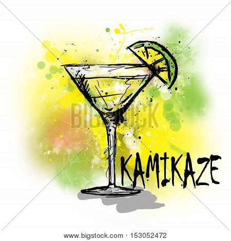 Hand drawn illustration of cocktail. KAMIKAZE cocktail.