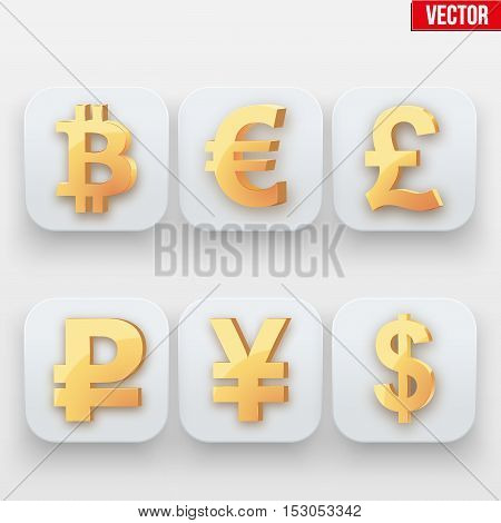 Money luxury icon. Major Currencies Gold Symbol on light backdrop with shadow. Vector Illustration Isolated on background