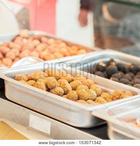 Fried Olive Ascolane . Typical Regional Dish