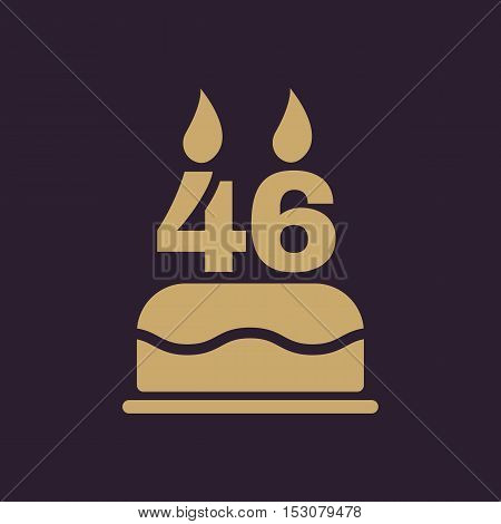 The birthday cake with candles in the form of number 46 icon. Birthday symbol. Flat Vector illustration
