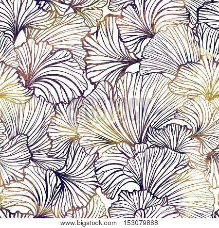 Ginkgo leaves seamless pattern. Yellow and brown graphic background.