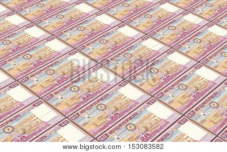 Omani rials bills stacked background. 3D illustration.