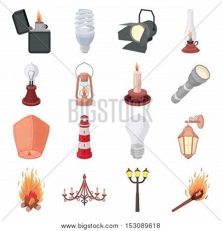 Light source set icons in cartoon style. Big collection light source vector symbol stock