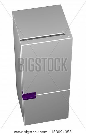 White refrigerator with purple handle isolated on white background. 3D rendering.