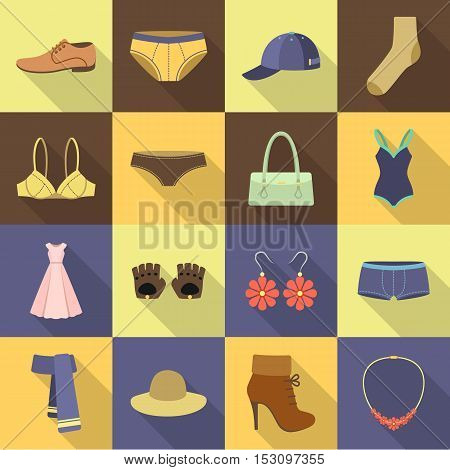 Clothes set icons in flat style. Big collection clothes vector symbol stock