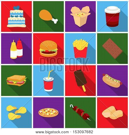 Fast food set icons in flat style. Big collection fast food vector symbol stock