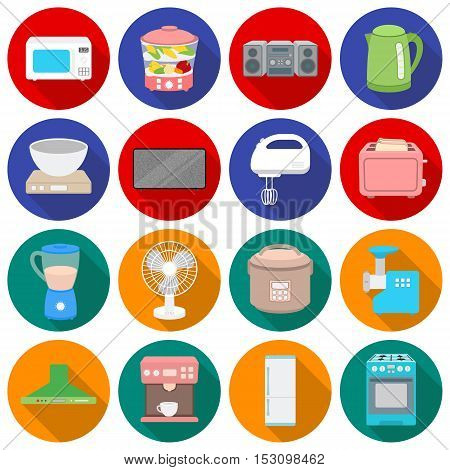 Household appliances set icons in flat style. Big collection household appliances vector symbol stock