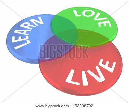 Live Learn Love Life Experience Venn Diagram Circles 3d Illustration