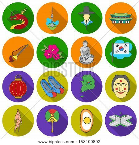 South Korea set icons in flat style. Big collection South Korea vector symbol stock
