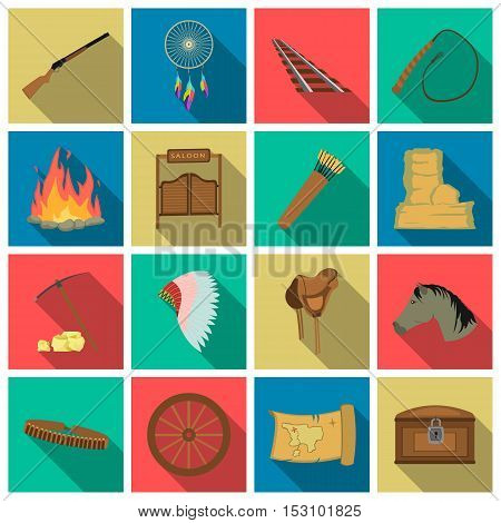 Wild west set icons in flat style. Big collection wild west vector symbol stock