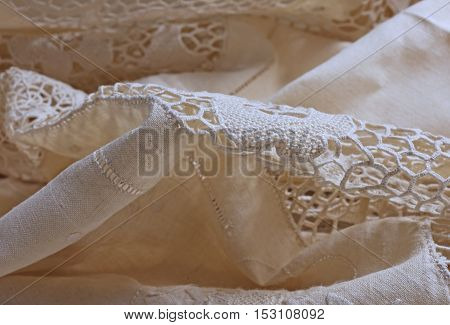 Detail Of A Sheet Decorated With Lace And Embroidery In Burano I