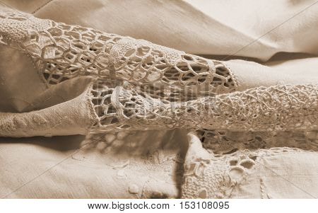Sheet Decorated With Lace And Embroidery In Burano In The Provin