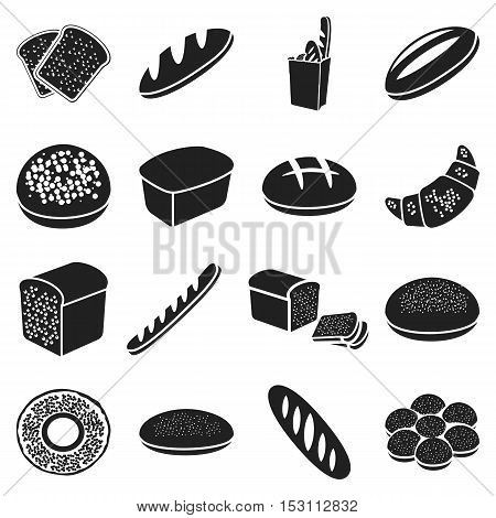 Bread set icons in black style. Big collection bread vector symbol stock