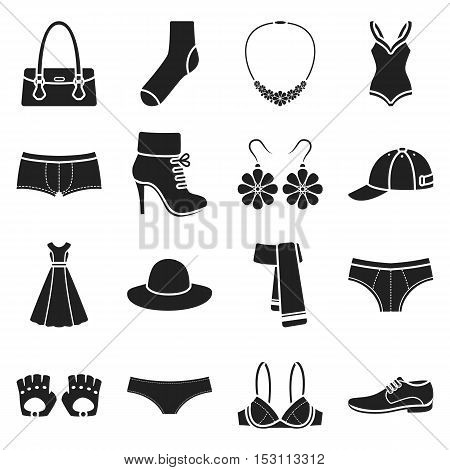Clothes set icons in black style. Big collection clothes vector symbol stock