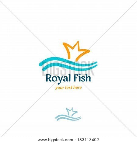 Royal Fish - Vector Logo Concept. Fish Tail In Form Of Crown And Wave Vector Illustration. Vector Lo