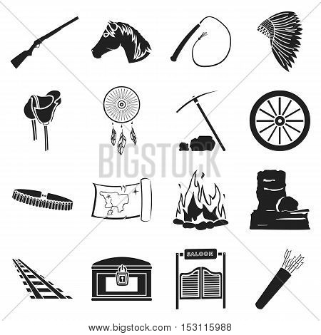 Wild west set icons in black style. Big collection wild west vector symbol stock